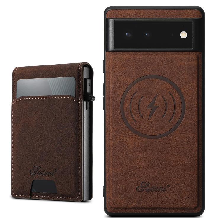 For Google Pixel 6 Suteni H19 Litchi Grain 2-in-1 Removable Card Box Back Phone Case(Brown)