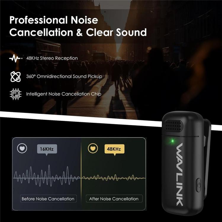 WAVLINK WS-WAJ606C1 Lavalier Noise Reduction Wireless Microphone with 8 Pin RX Receiver