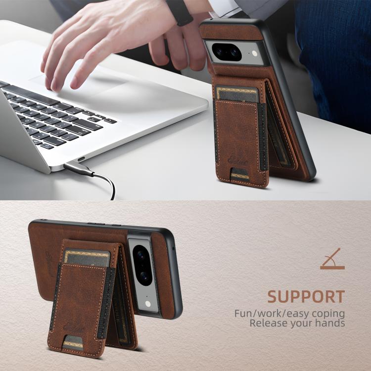 For Google Pixel 8 Suteni H17 Litchi Texture Leather Magnetic Detachable Wallet Phone Case(Brown)