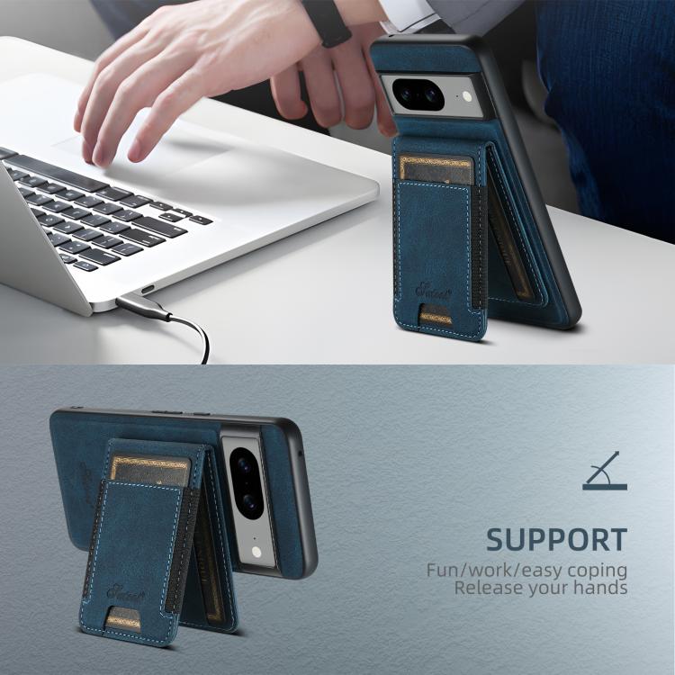 For Google Pixel 8 Suteni H17 Litchi Texture Leather Magnetic Detachable Wallet Phone Case(Blue)
