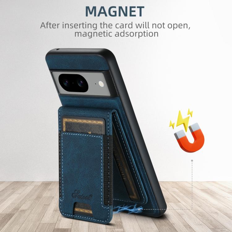 For Google Pixel 8a Suteni H17 Litchi Texture Leather Magnetic Detachable Wallet Phone Case(Blue)