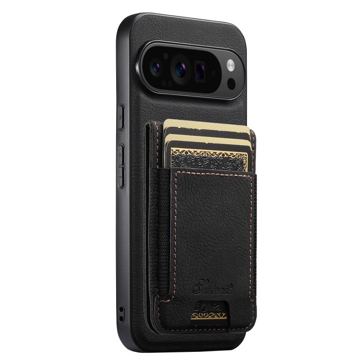 For Google Pixel 9 Pro Suteni H17 Litchi Texture Leather Magnetic Detachable Wallet Phone Case(Black)
