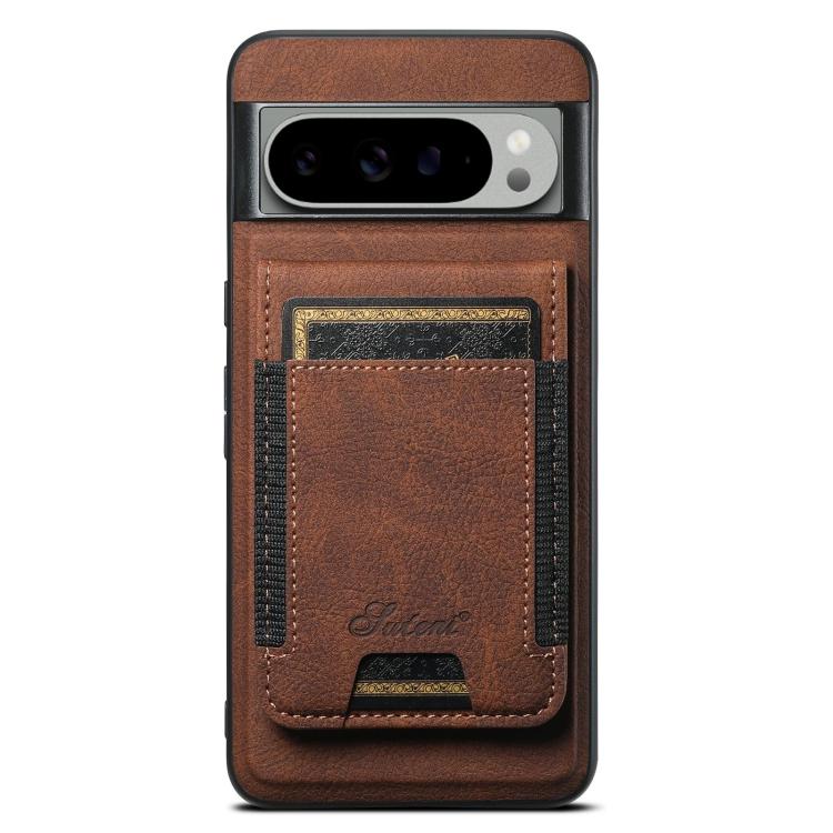For Google Pixel 9 Pro Suteni H17 Litchi Texture Leather Magnetic Detachable Wallet Phone Case(Brown)
