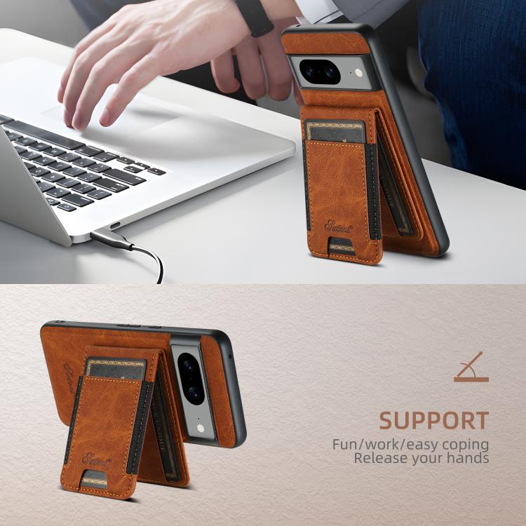 For Google Pixel 9 Pro Suteni H17 Litchi Texture Leather Magnetic Detachable Wallet Phone Case(Khaki)