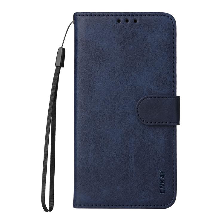 For Huawei nova 14 Ultra ENKAY Card Wallet Calf Texture Leather Phone Case with Full Glue Coverage Soft Hydrogel Film(Blue)