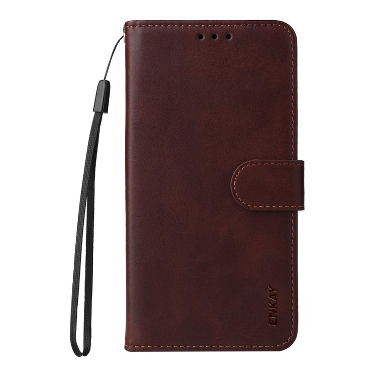 For Huawei nova 14 Ultra ENKAY Card Wallet Calf Texture Leather Phone Case with Full Glue Coverage Soft Hydrogel Film(Brown)