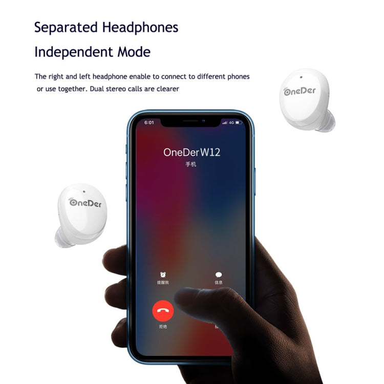 OneDer W12 Wireless Earphone with Waterproof IPX5 HD Stereo Sound TWS Bluetooth Earphone(Black)
