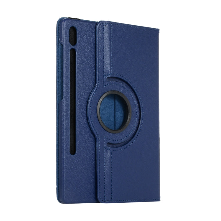 ENKAY 360 Degree Rotation Lichi Texture Leather Case with Holder for Samsung Galaxy Tab S6 10.5 T860 / T865(Dark Blue)