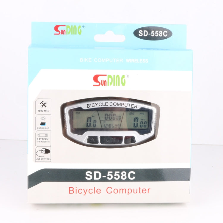 SUNDING SD-558C Bicycle Computer Wireless Digital LCD Backlight Road Speedometer Stopwatch Speedometer, SD-558C