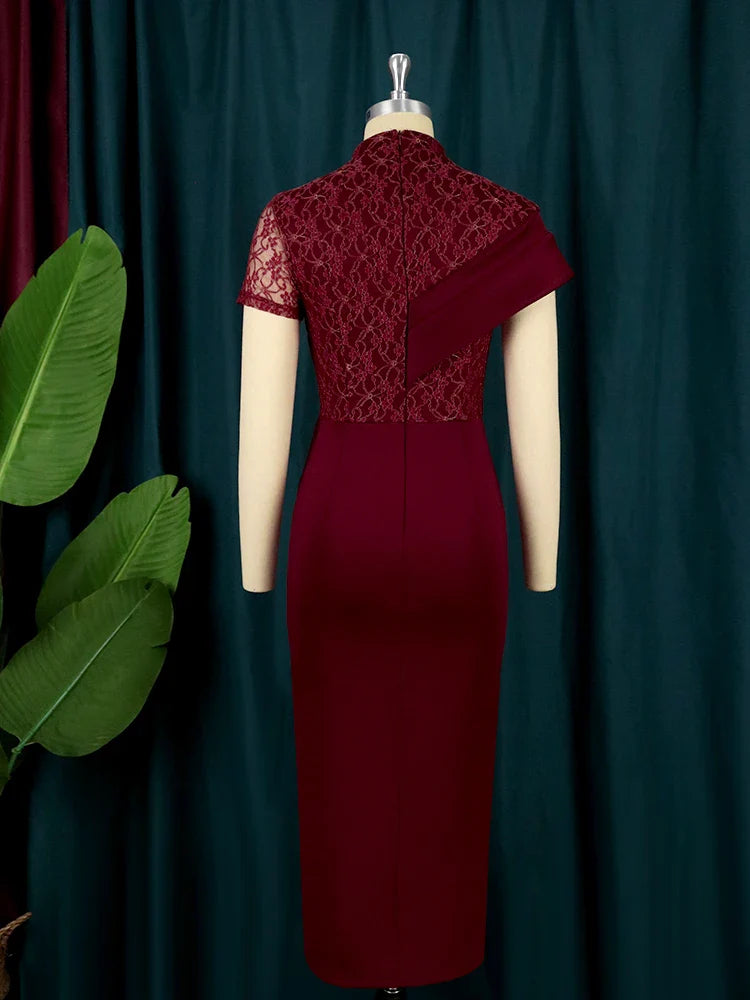 Black Long Prom Dresses High Neck Lace Patchwork Bodycon Women Evening Cocktail Club Party African Gowns Sexy Slit Outfits 2025