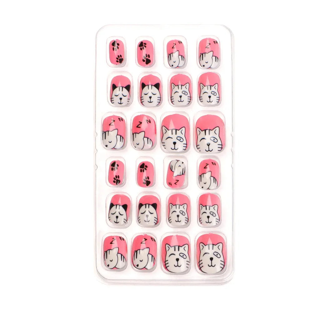 24Pcs/Set Kids Candy Flower Cute Fake Nails Detachable Full Cover False Nails Press On Nails Children Girls Nail Decoration Gift