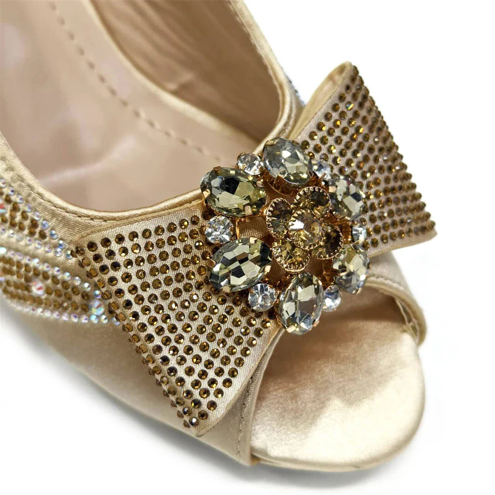 Venus Chan-Italian Shoes and Bags Matching Set for Women Bow Rhinestones Peep Toe High Heels Purple Color Nigerian Party 2024
