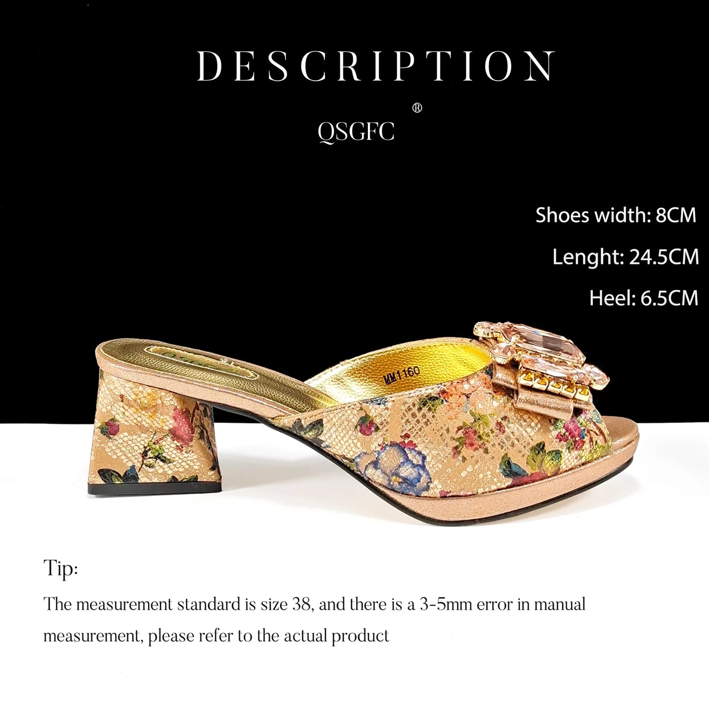 QSGFC Italian Sandals and Bags Matching Set 2024 Women Heel Party for Rose Gold Colour Wedding Bigger Size Thick Heel Shoes