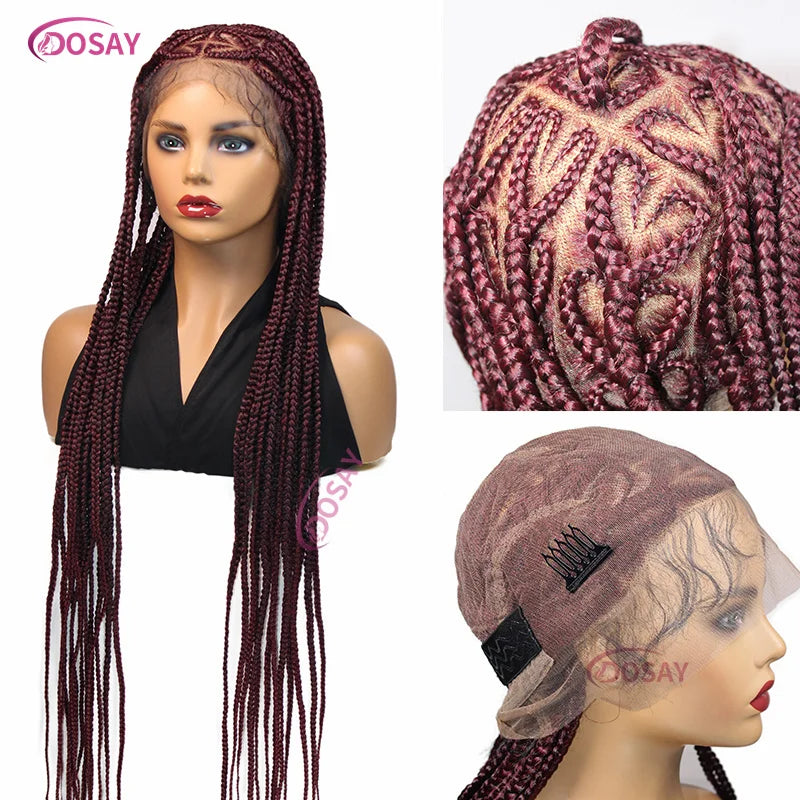 36" Synthetic Lace Braided Wigs Blonde Heart Box Braids Lace Wigs Long Black Cornrow Braided High Quality Lace Front Wig Ladies