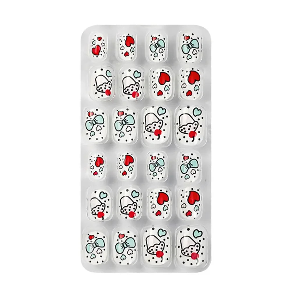 24Pcs/Set Kids Candy Flower Cute Fake Nails Detachable Full Cover False Nails Press On Nails Children Girls Nail Decoration Gift