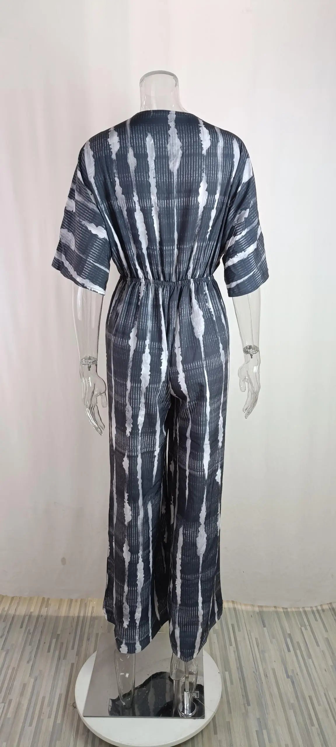 Fashon V-neck Bandhnu Wide Leg Jumpsuits For Women 2024 Summer Causal High Waist Elegant Lace Up Jumpsuit Women