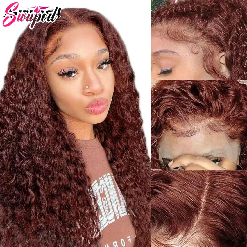 13x4 13x6 200 Density Transparent HD Lace Front Wig for Women Deep Wave Remy Human Hair  Ginger Orange 350 Color Glueless
