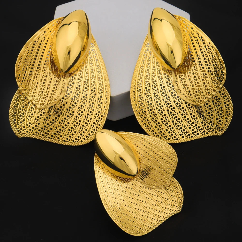 2025 New Style Design Ring and Earrings 2Pcs Set For Women Girl Exaggerated Pretty Jewelry Set For Party Wedding Gift