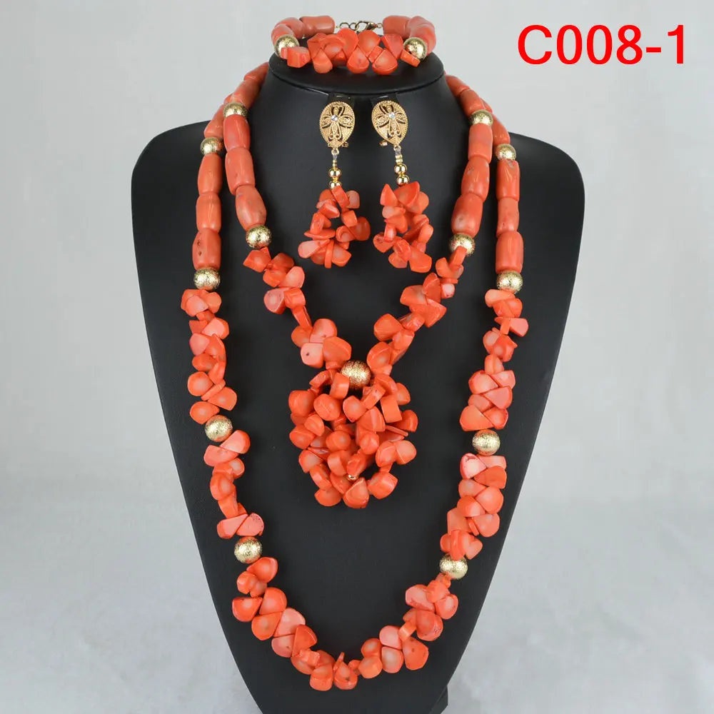 Latest Coral Jewelry Sets Nigerian Dubai Orange Necklace Sets of Beads African Bridal Jewelry Sets