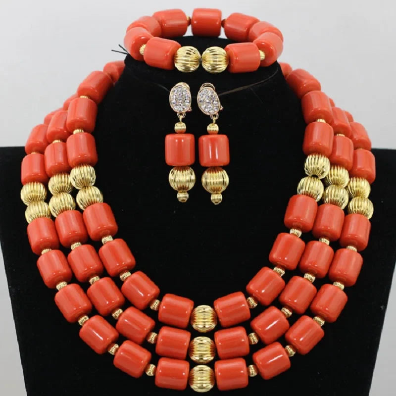 Fabulous Artificial Coral Wedding African Beads Jewelry  Luxury Bride Costume Statement Necklace Jewelry