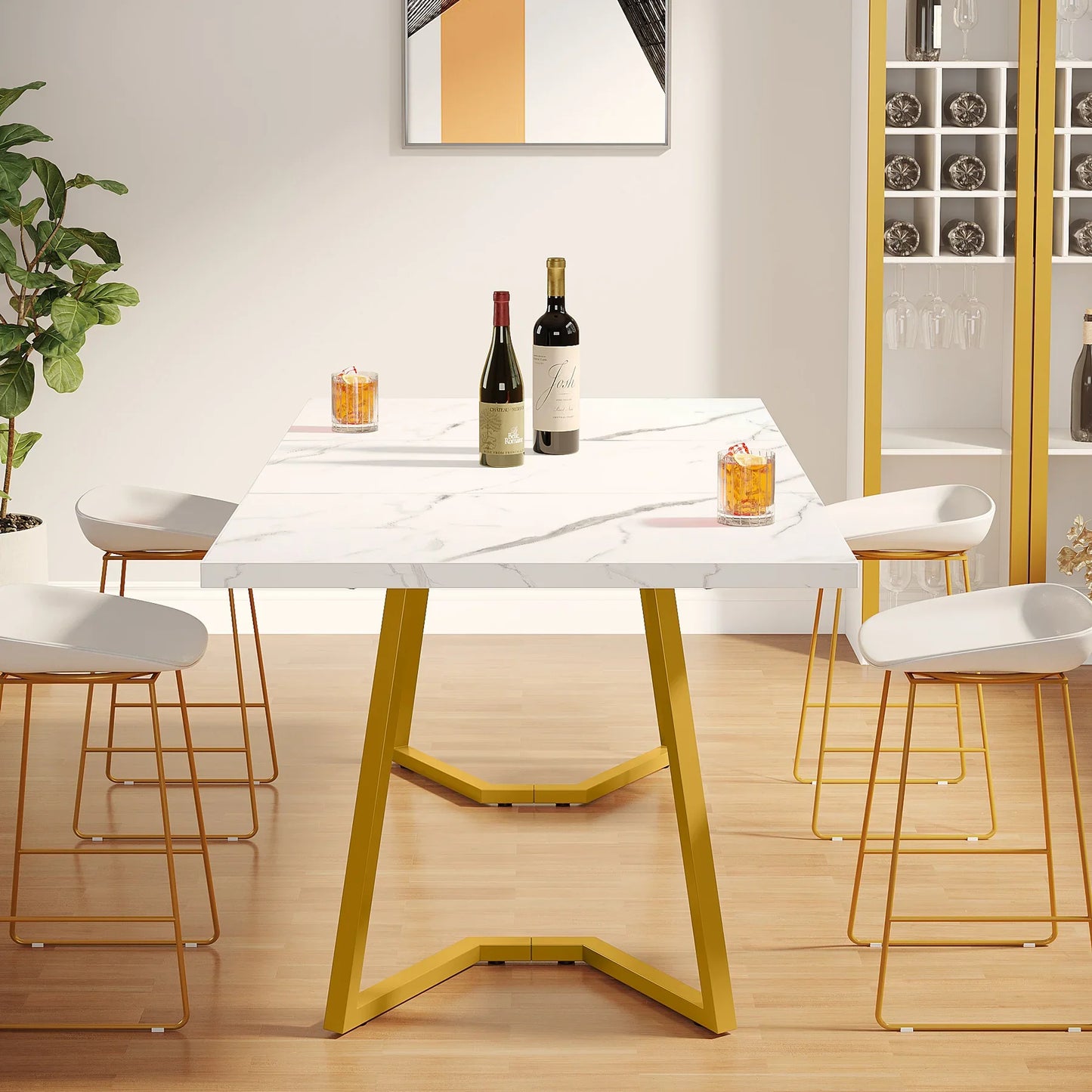 Tribesigns 63-Inch Rectangular Dining Table for 4 to 6, Modern Kitchen Table with Faux Marble Table Top, White Dinner Tables