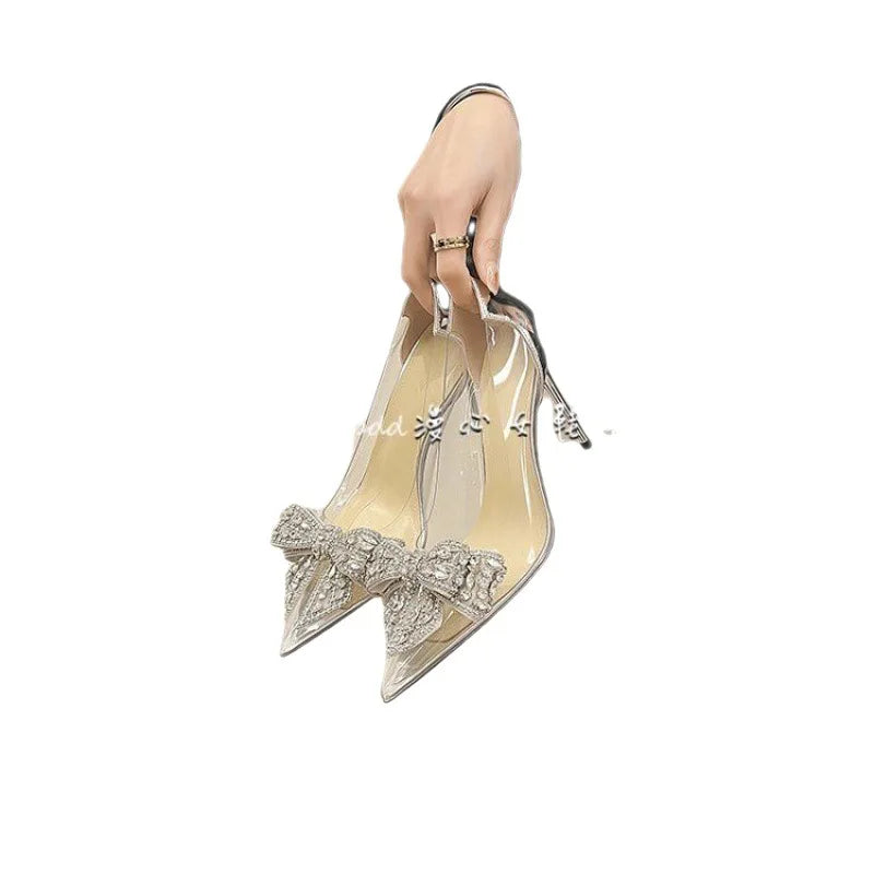 Summer New Tip Crystal Fashion Women's Style Sandals Rhinestone Bow Transparent High Heels Women's Sandals Fashion Shoes shoes