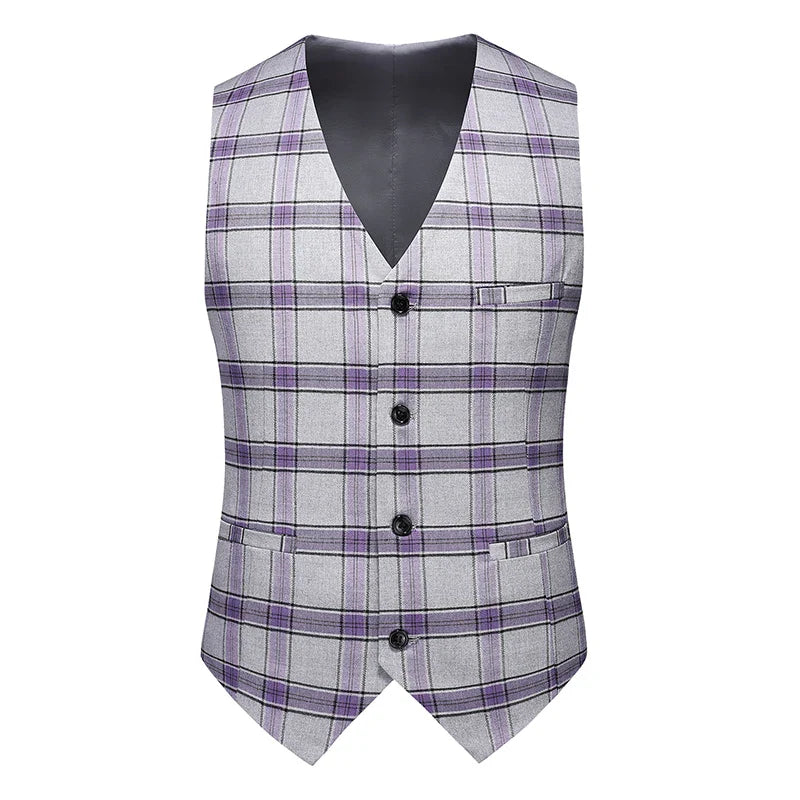 High-end New European and American Fashion Wedding Business (suit + Vest + Trousers) 2024 Men's Plaid Suit Three-piece Set