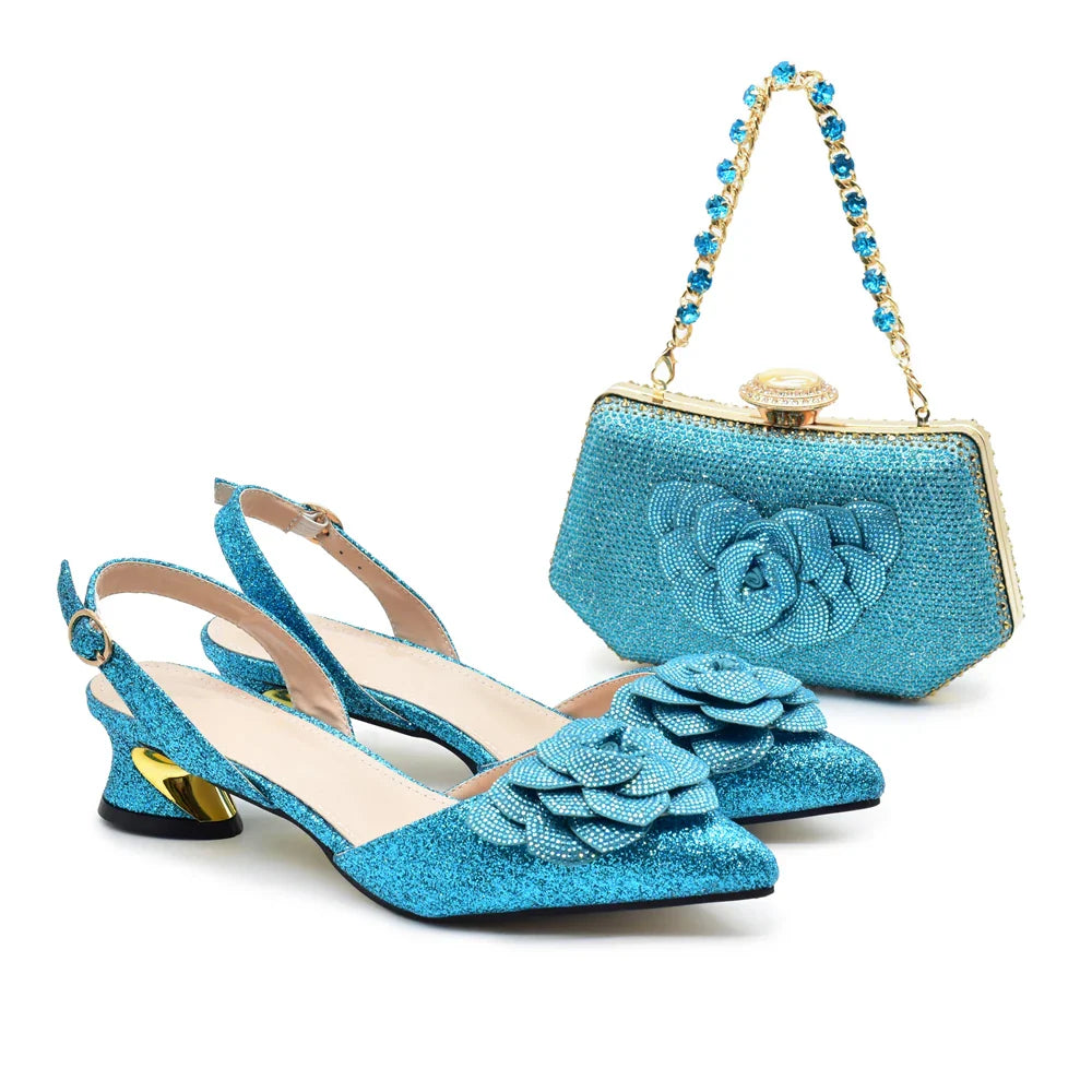 Women's Shoe and Bag Set Latest Luxury Italian Rhinstone Design for Wedding and Party