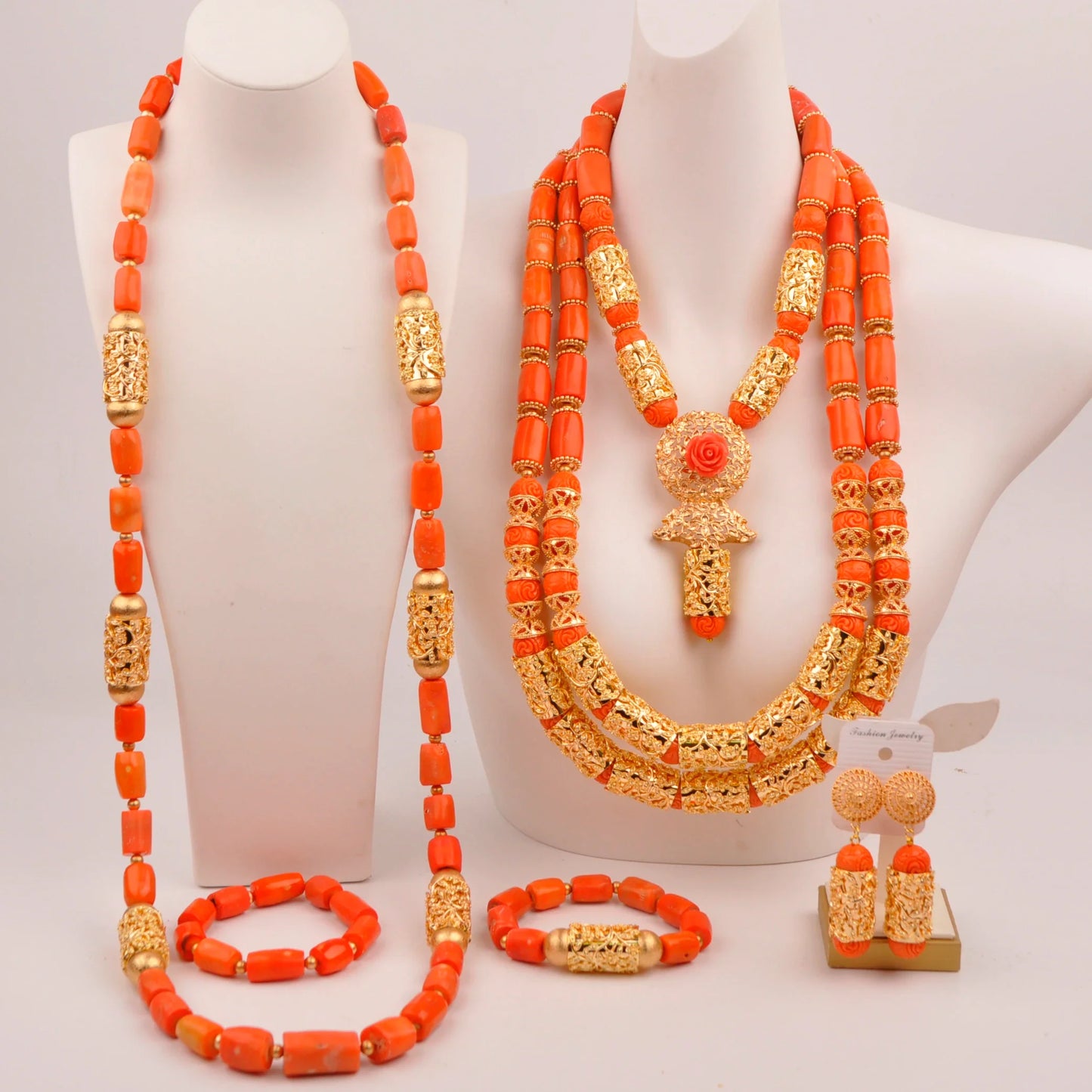 splendid orange nigeria coral beads necklace african jewelry set bridal wedding jewelry sets C21-23-01