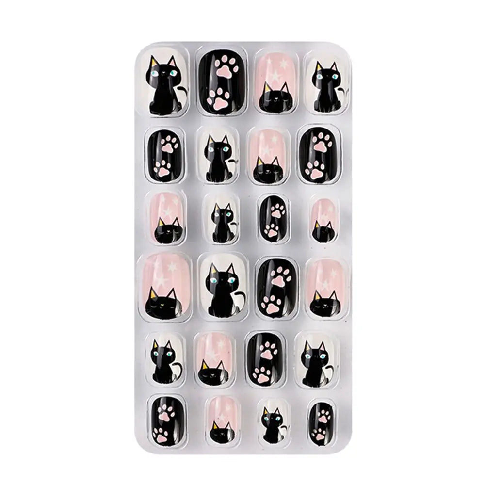 24Pcs/Set Kids Candy Flower Cute Fake Nails Detachable Full Cover False Nails Press On Nails Children Girls Nail Decoration Gift