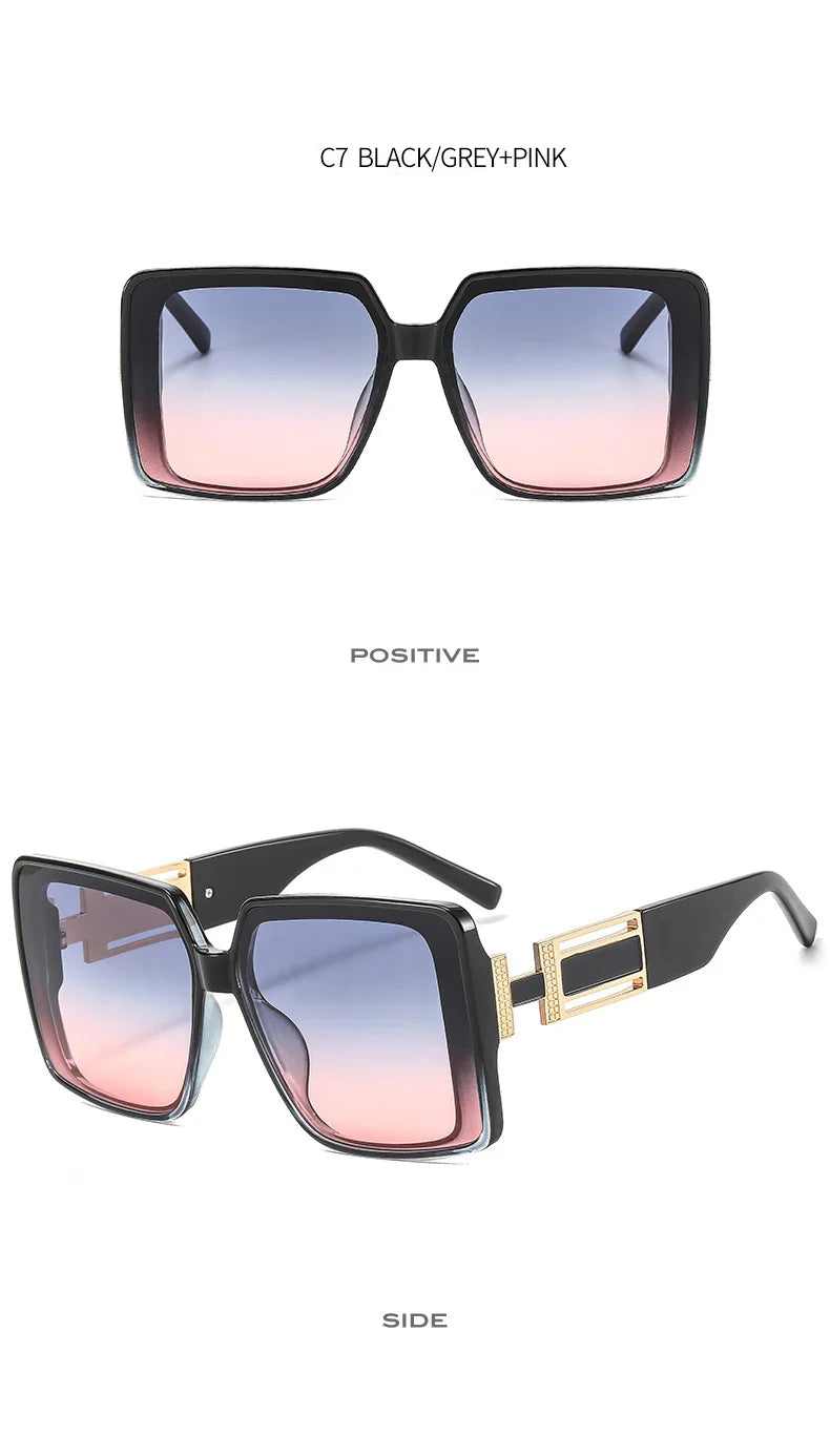Fashion Brand Square Sunglasses For Woman Luxury Oversized Gradient Shades Sun Glasses Female Elegant Green Big Frame Eyewear