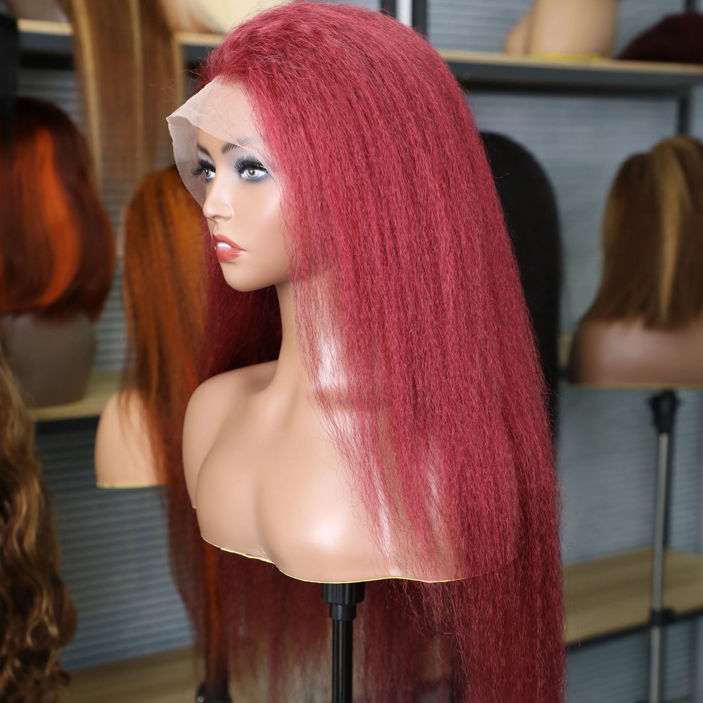 99J Burgundy Colored Kinky Straight 13x4 Lace Front Wig Human Hair Brazilian Remy 13x6 HD Lace Frontal Wig For Women Pre Plucked