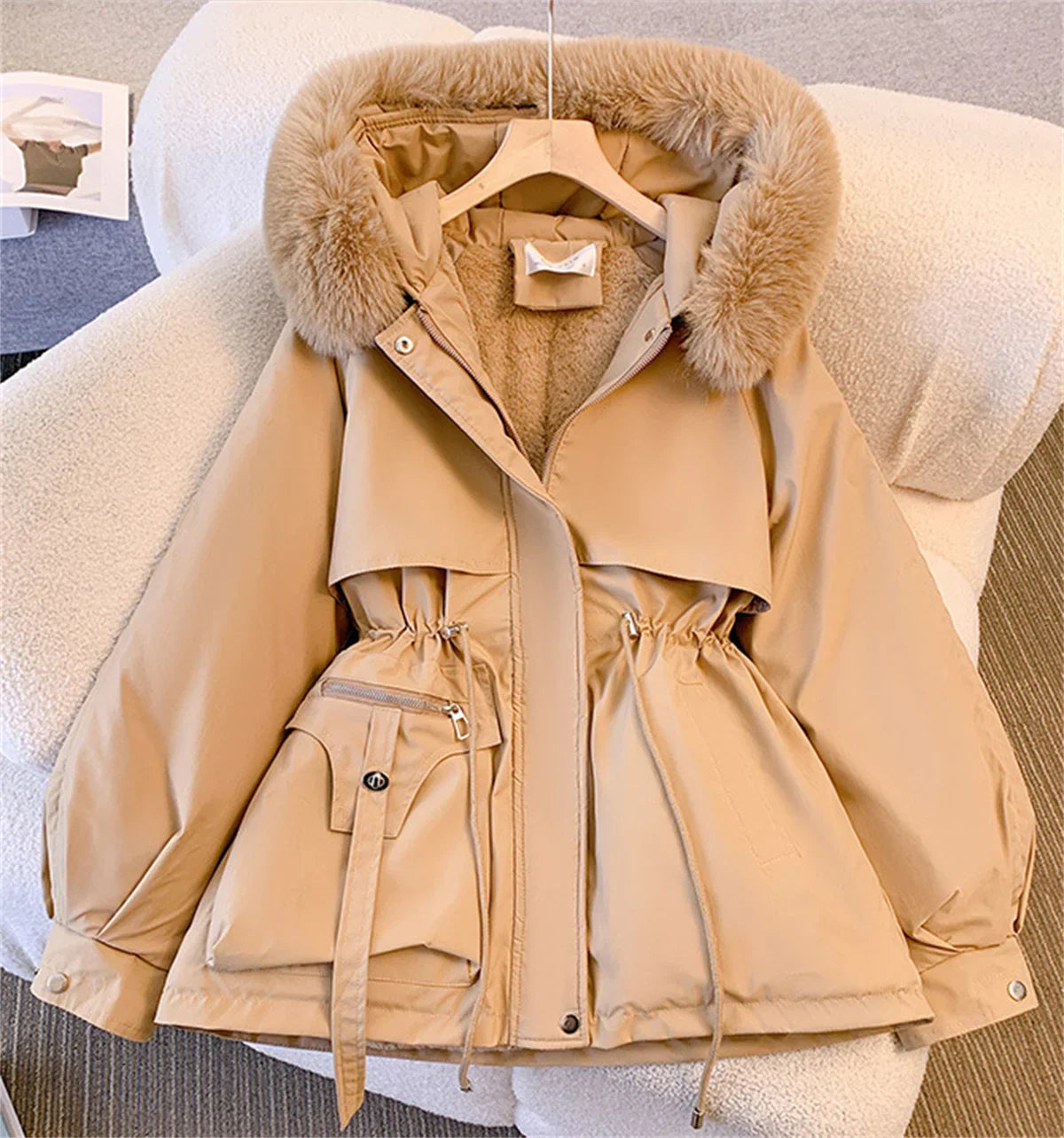 Women's Winter Fashionable Hooded Drawstring Padded Jackets