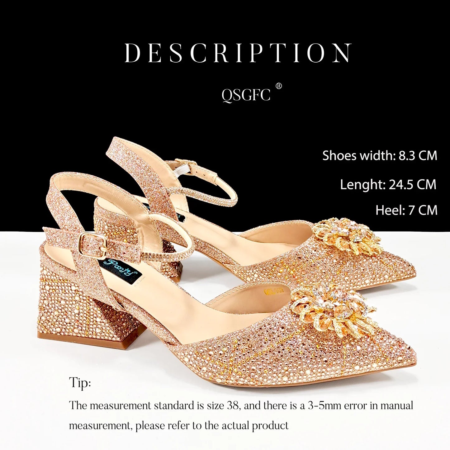 Women's Elegant Pointed Toe shiny Metal Stand Party Shoes and Bag Set