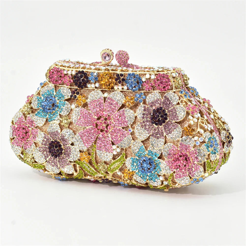 New Bling Crystal Bridal Wedding Bag Purses Flower Shape Diamond Purse Luxury Handbags Fashion Women Crystal Prom Clutch Purse