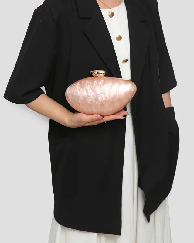 2025 New Designer Evening Bag for Women - Trendy Acrylic Clutch Purse with Chain, Elegant Ellipse Shoulder Bag for Party Wedding