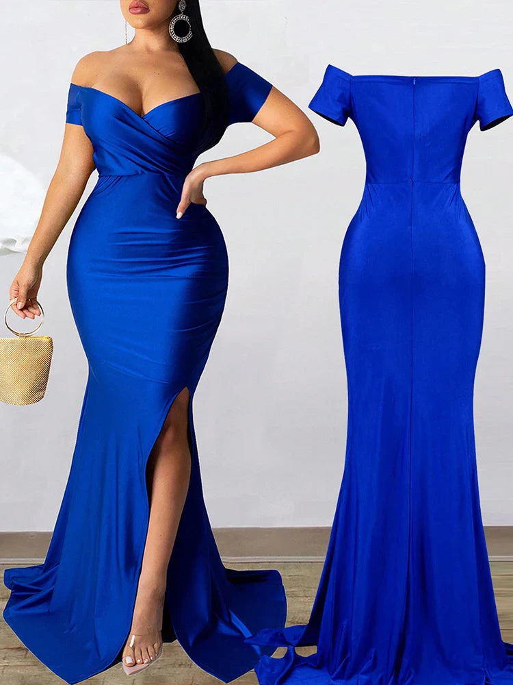 New In Dresses V-neck Dress High Slit Solid Color Elegant Long Maxi Dresses Wedding Bridesmaid Club Party Dresses Female