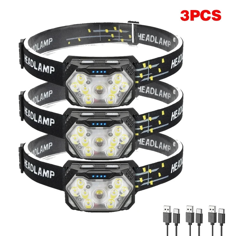 9 Led Strong Light Headlamp USB Rechageable Motion Sensor