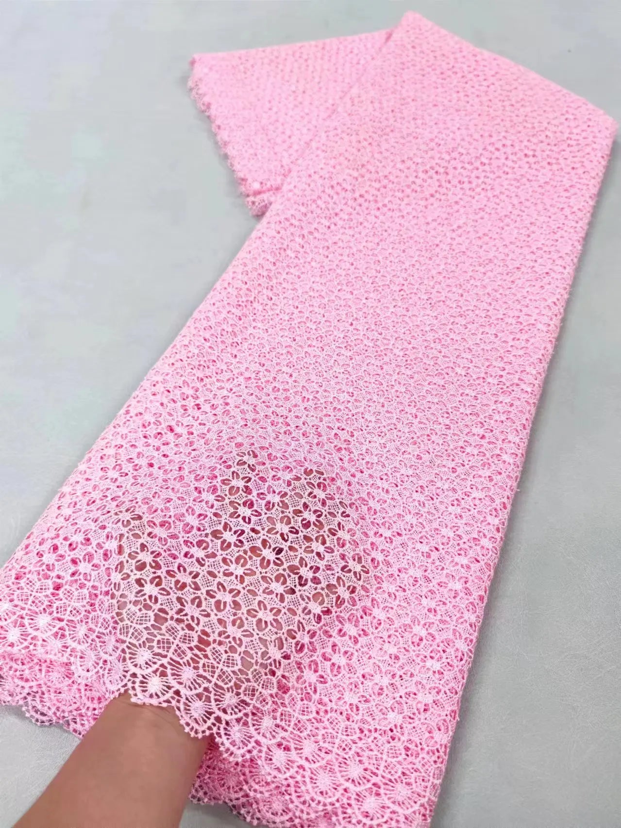 African Nigerian Cotton Wedding Tulle Lace Fabric, Party Dress Sequins for Sewing, Water Soluble, High Quality, 5Yards, XL024
