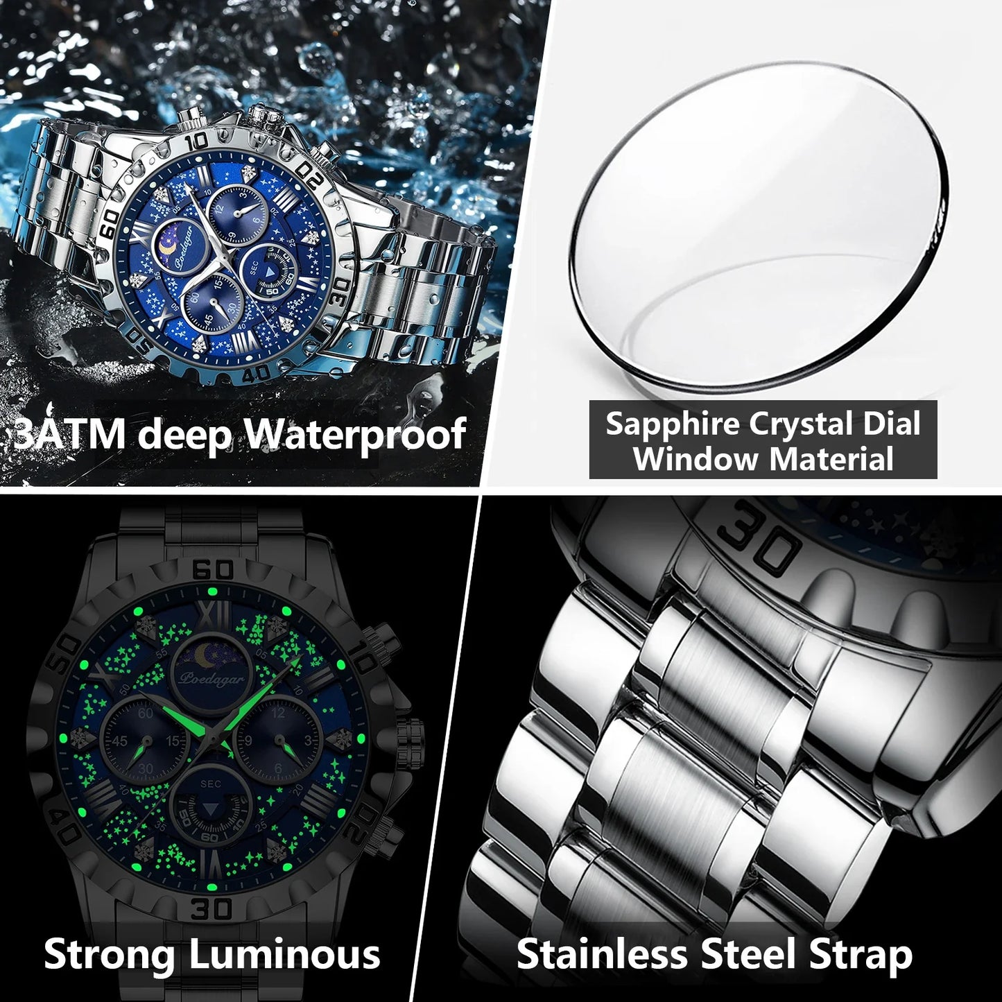 Luxury Watch for Man Quartz Sports Men Watch Waterproof Luminous Stainless Steel Chronograph Men's Watches Clock Reloj