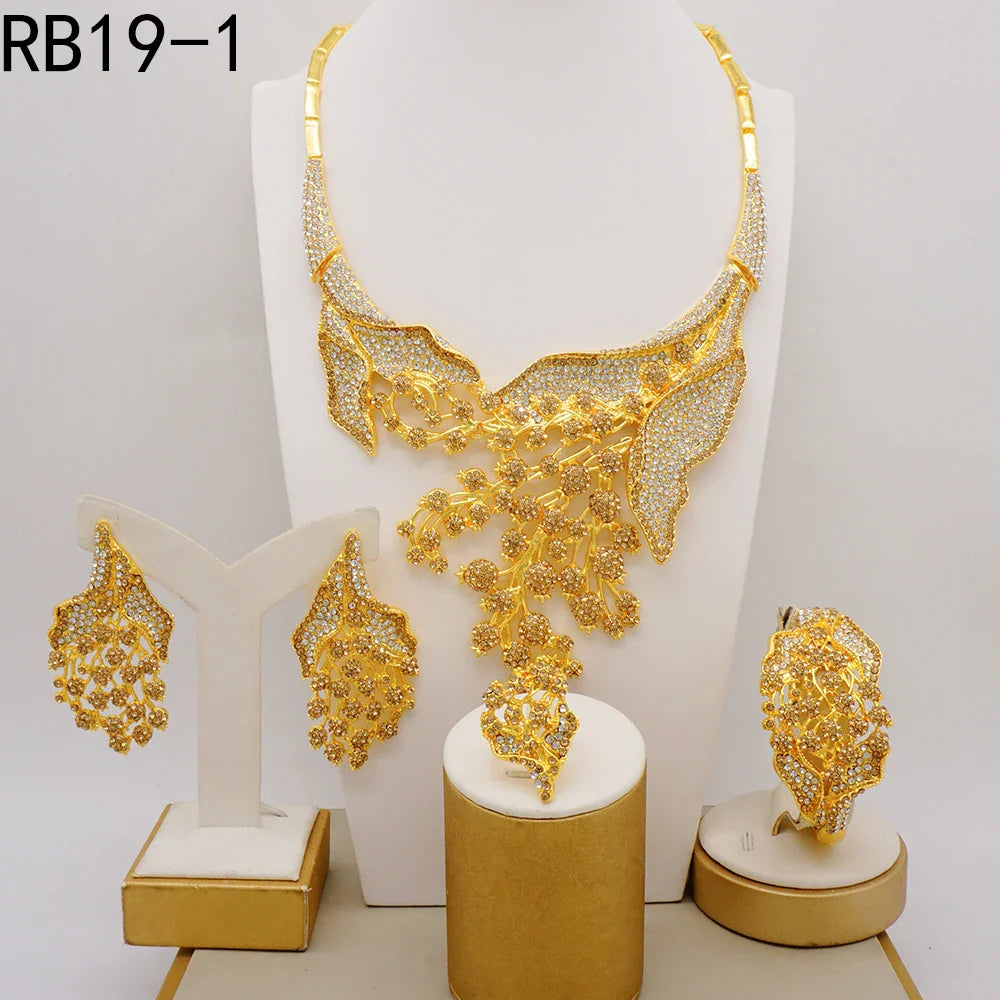 Dubai Gold Plated Jewelry Set Rhinestone Luxury Necklace Wedding Accessories Accessories