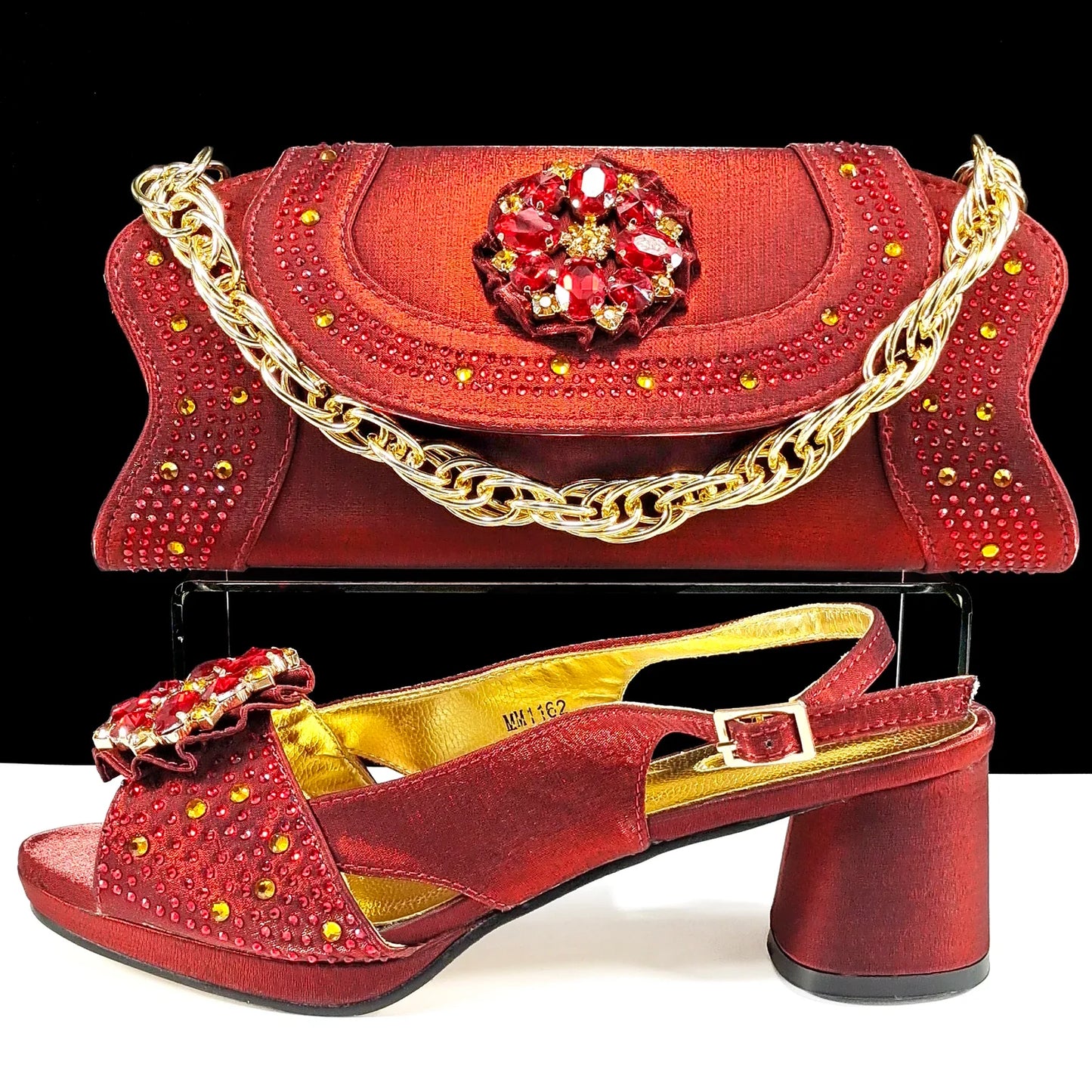 Queena Yan Luxe Peep-Toe Heels & Long Small Bag Set Nigerian Party Shoes and Bag –Comfortable Women's Shoes for Elegant Events