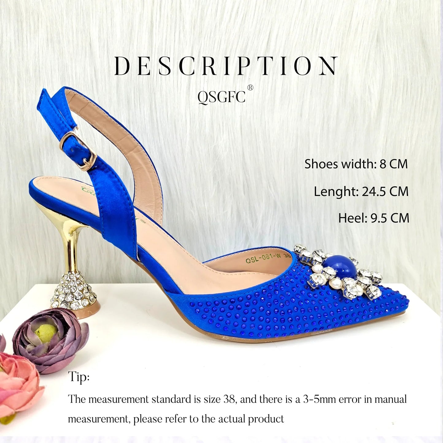 JMF New arrive Italian Design Blue Women's Fashion Rhinestone Pearl Point Toe Stiletto Heels Sandals Women's Shoes & Bag Set