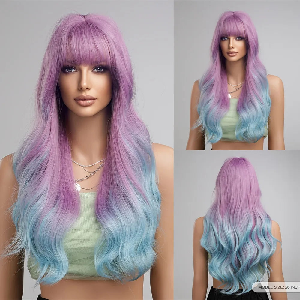 Long Black Green Mix Cospaly Wig Synthetic Hair High Quality Wig for Women Party Daily Use Heat Resistant Straight Natural Wigs