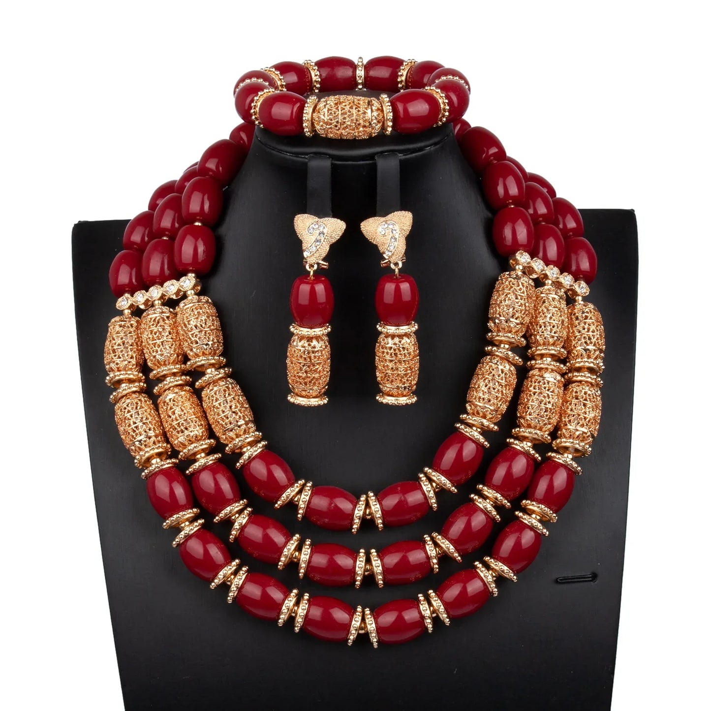 Fabulous Artificial Coral Wedding African Beads Jewelry  Luxury Bride Costume Statement Necklace Jewelry