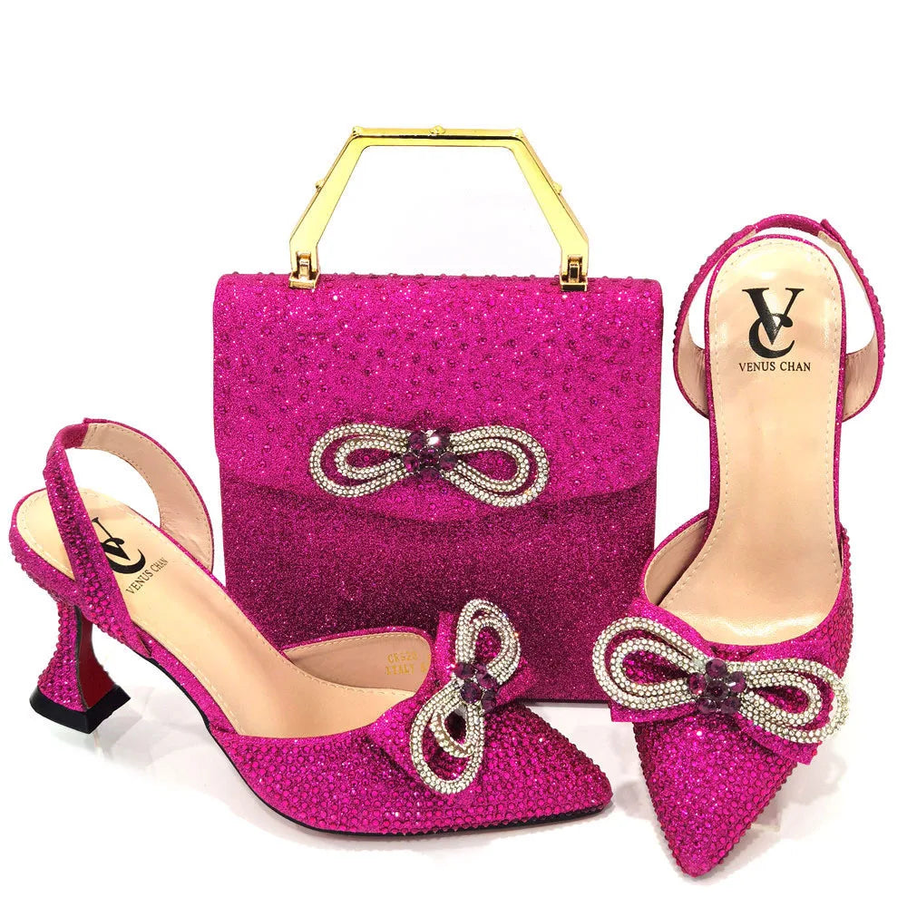 Women's High Heel Pointed Toe Sandals Party And Wedding Shoes and Bags Set