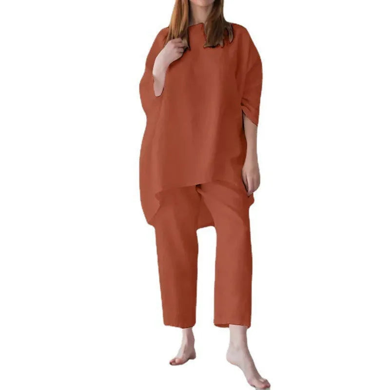 Fashion Short Sleeve Blouse Wide Leg Trousers Suits Vintage Summer Pant Sets Two Piece Sets Womens Loose Tracksuit Outifits 2025