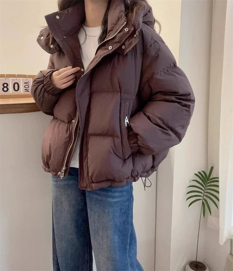 2024 New Winter Jacket Women Puffer Warm Parkas Female Long Sleeve Casual Cotton Padded Jacket Hooded Snow Wear Coat Outwear