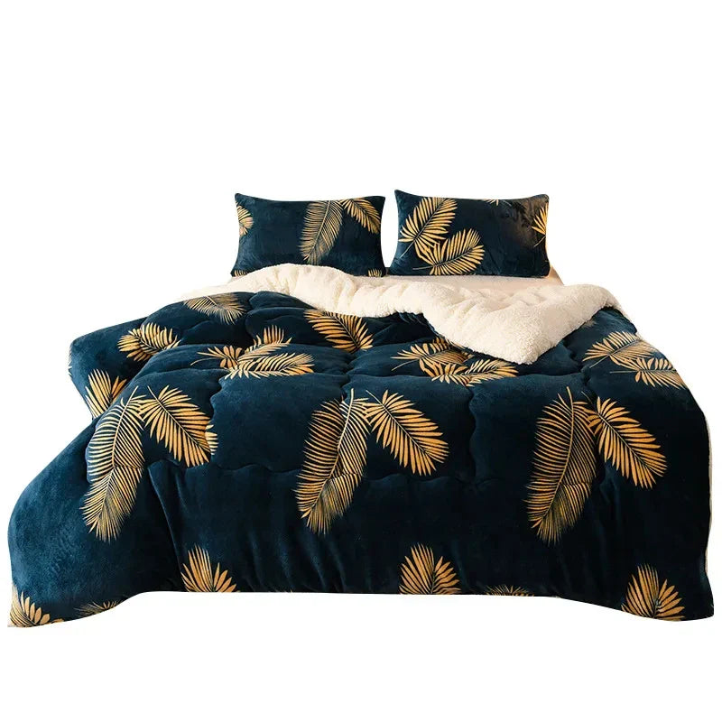 Winter Bedding Thick Quilt Blanket Thick Warm Flannel Fleece Comforter for Cold Nights