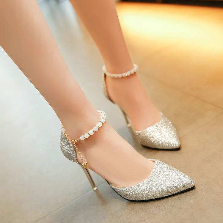 Trend Pointed Toe Wedding Bride High Heels Shoes Female Party Mules Elegant Women Pumps Designer Shoes Sexy Dress Shoes